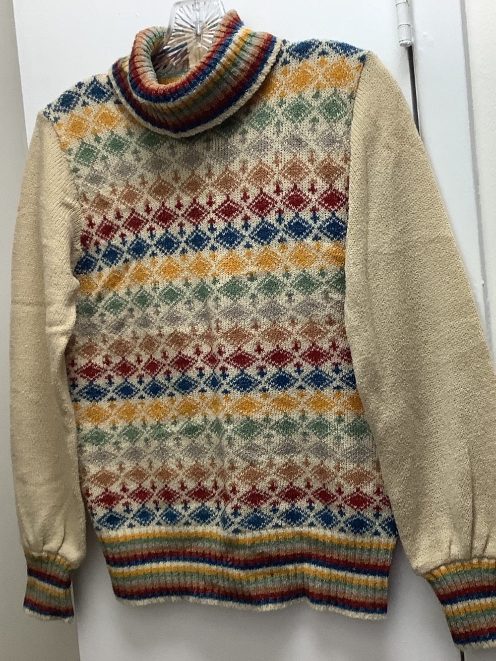 Retro Multicolor Fair Isle mock Turtleneck pullover Sweater L